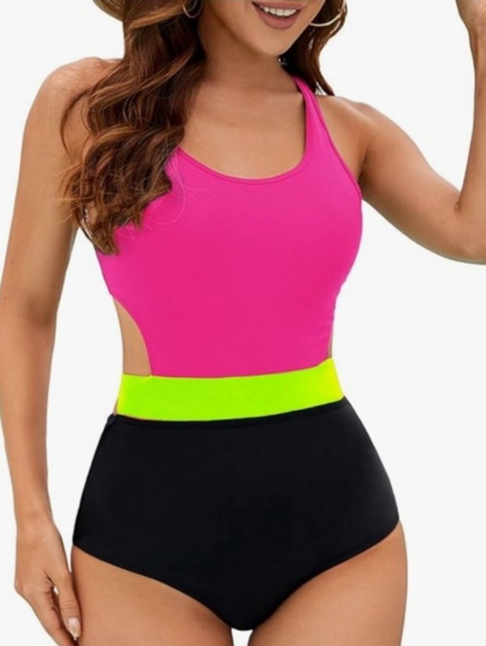 Amazon (Molybell) Neon Colorblock One Piece Tie Back Swimsuit Size Medium